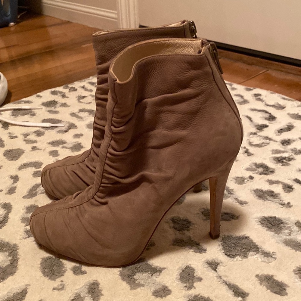Used Brian Atwood 35 1/2 italian bootie high heels, suede